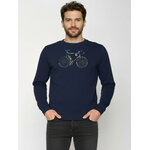 sweat homme GREENBOMB en coton bio porté, vélo de course au dossard 51 avec bidon sur le cadre, bleu marine