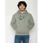 sweat à capuche homme GREENBOMB en coton bio porté, cadre et garde-boue de vélo sans roues, vert mousse clair