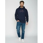 sweat à capuche homme GREENBOMB en coton bio, porté de dos, bleu marine