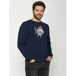 sweat homme GREENBOMB en coton bio porté, morse en bonnet à pompon et pipe, bleu marine