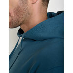 sweat à capuche homme en coton bio GOTS, détail des finitions, bleu marée