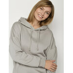 sweat à capuche femme GREENBOMB en coton bio, porté de dos, sable