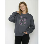 sweat femme GREENBOMB en coton bio porté, fleurs et gouttes de pluie, gris gravier