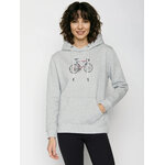 sweat à capuche femme GREENBOMB en coton bio porté, vélo de course au cadre rouge, gris chiné