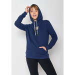 sweat à capuche femme en coton bio GOTS, détail du motif, bleu marine