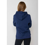 sweat à capuche femme GREENBOMB en coton bio, porté de dos, bleu marine