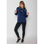 sweat à capuche femme en coton bio GOTS, détail des finitions, bleu marine