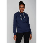 sweat à capuche femme en coton bio GOTS, détail du motif, bleu marine
