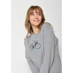 sweat femme en coton bio GOTS, détail du motif, gris chiné