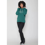 sweat à capuche femme GREENBOMB en coton bio, porté de dos, vert jungle