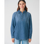 blouse femme en jean de chanvre et coton bio bleu, porté par un mannequin