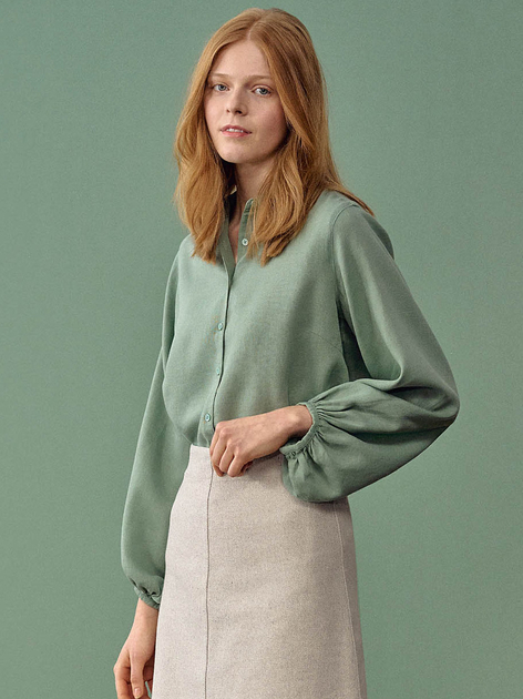 Blouse Coton Manche Lanterne Col Uni