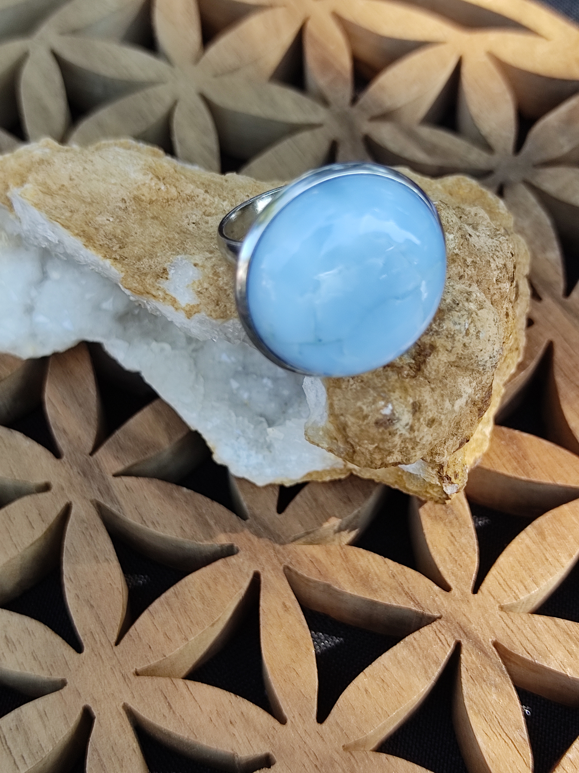Bague 20mm opale bleue