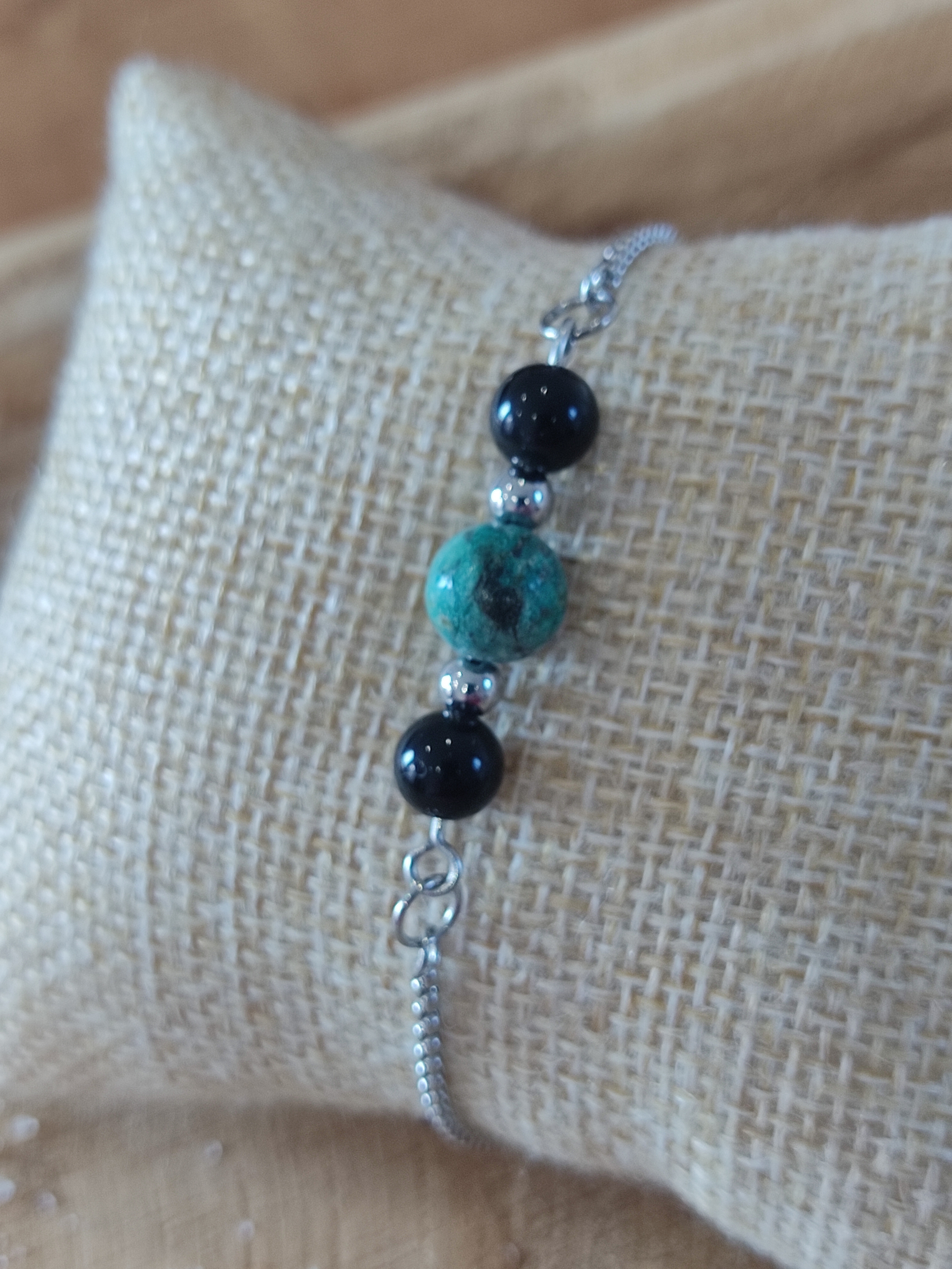 Bracelet perles tige obsidienne et turquoise