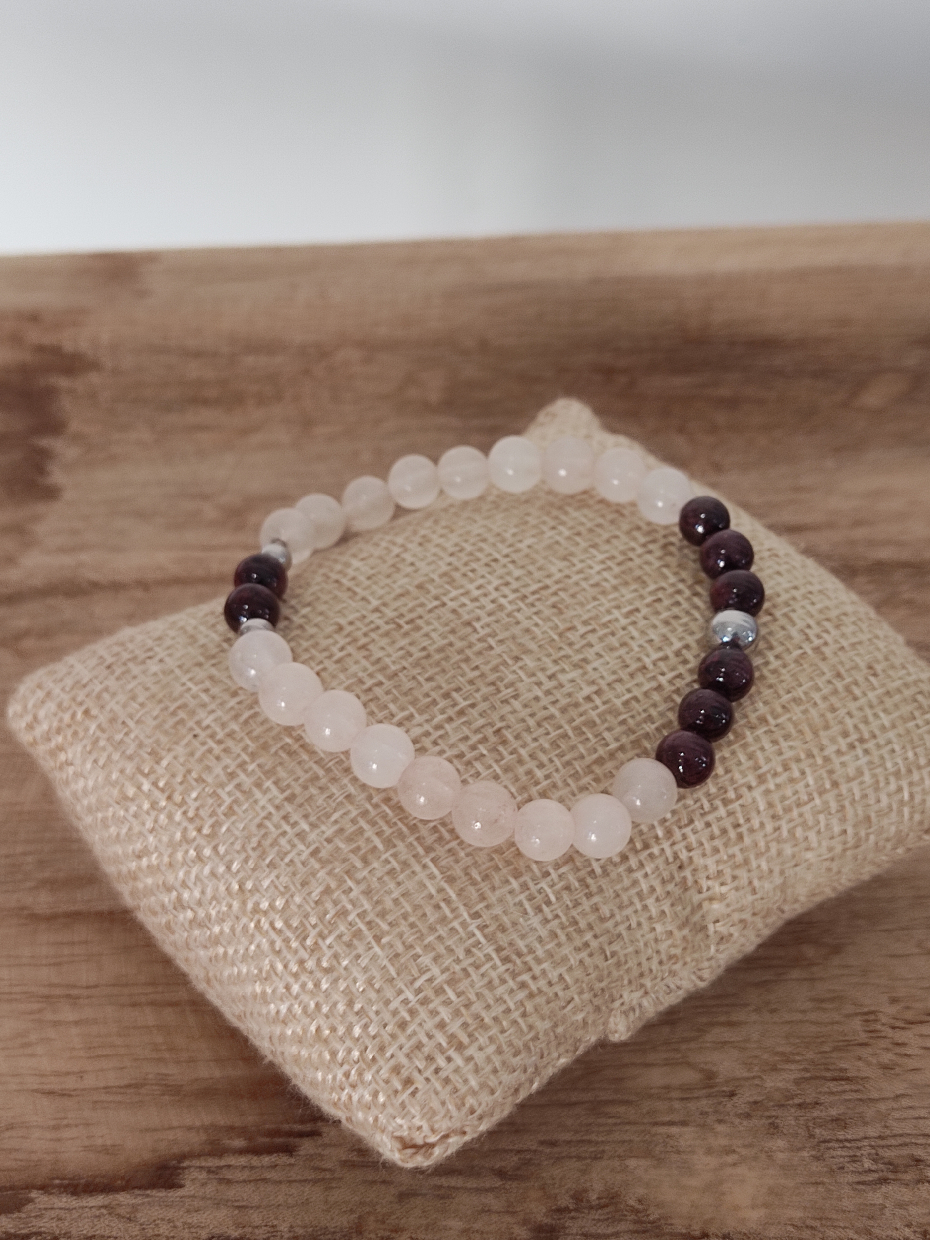 Bracelet Quartz rose Grenat 6mm 3