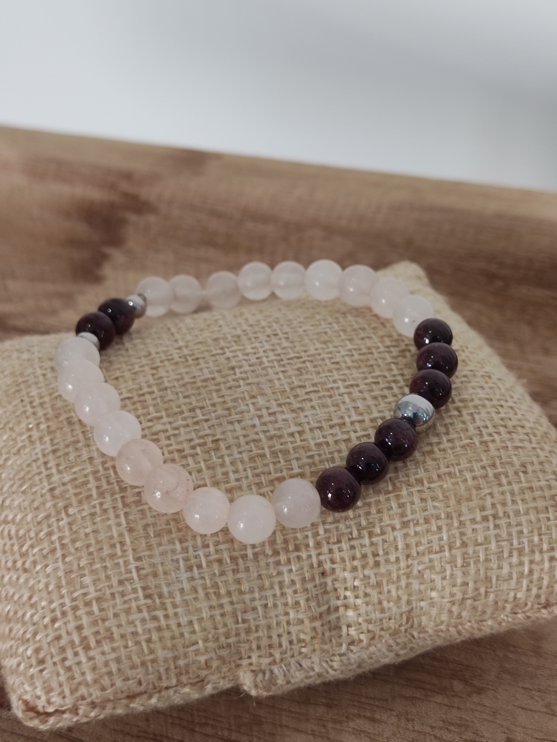 Bracelet Quartz rose Grenat 6mm