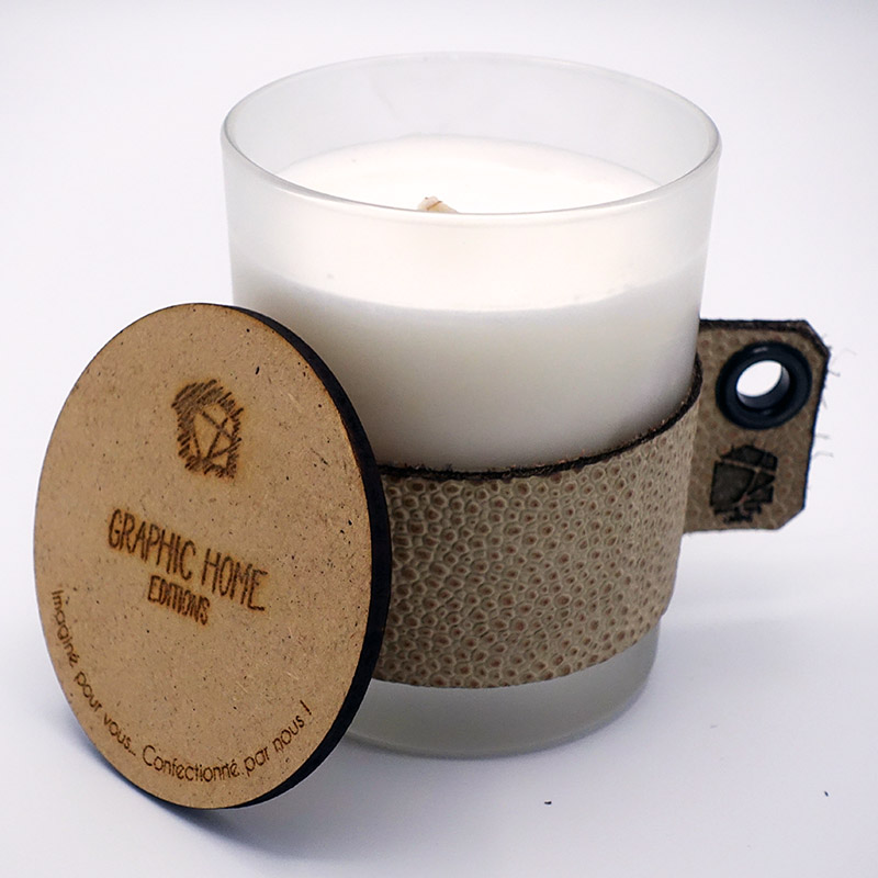 bougie ou photophore bergen cuir veritable beige doré