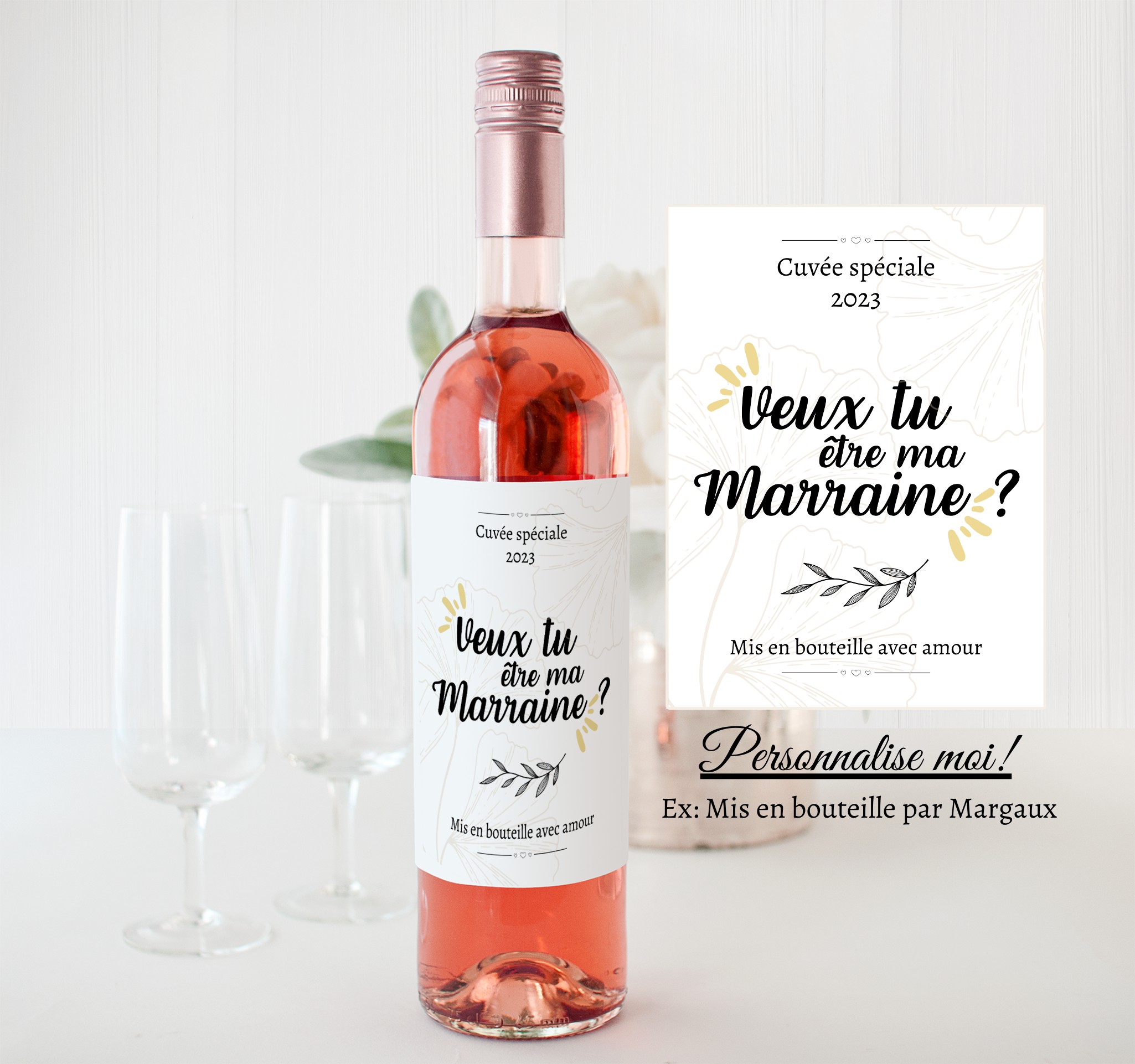 Étiquette bouteille de vin Veux tu être ma Marraine?