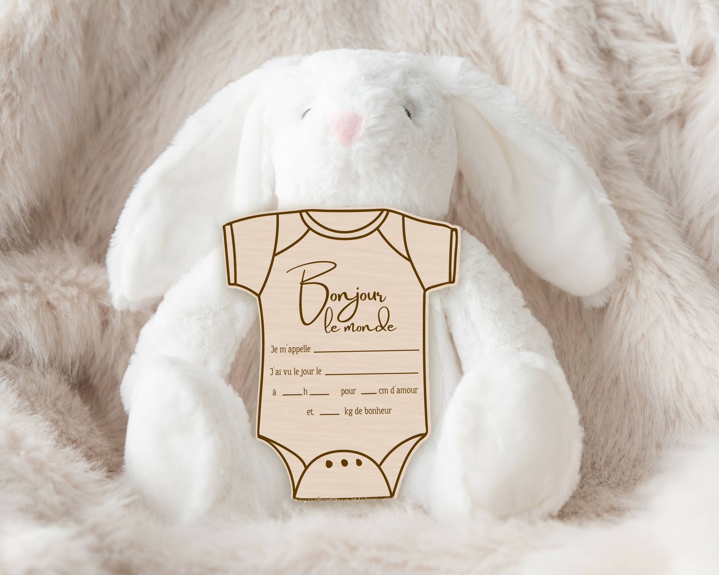 Carte bienvenue bébé en bois à remplir Bonjour le monde body bébé