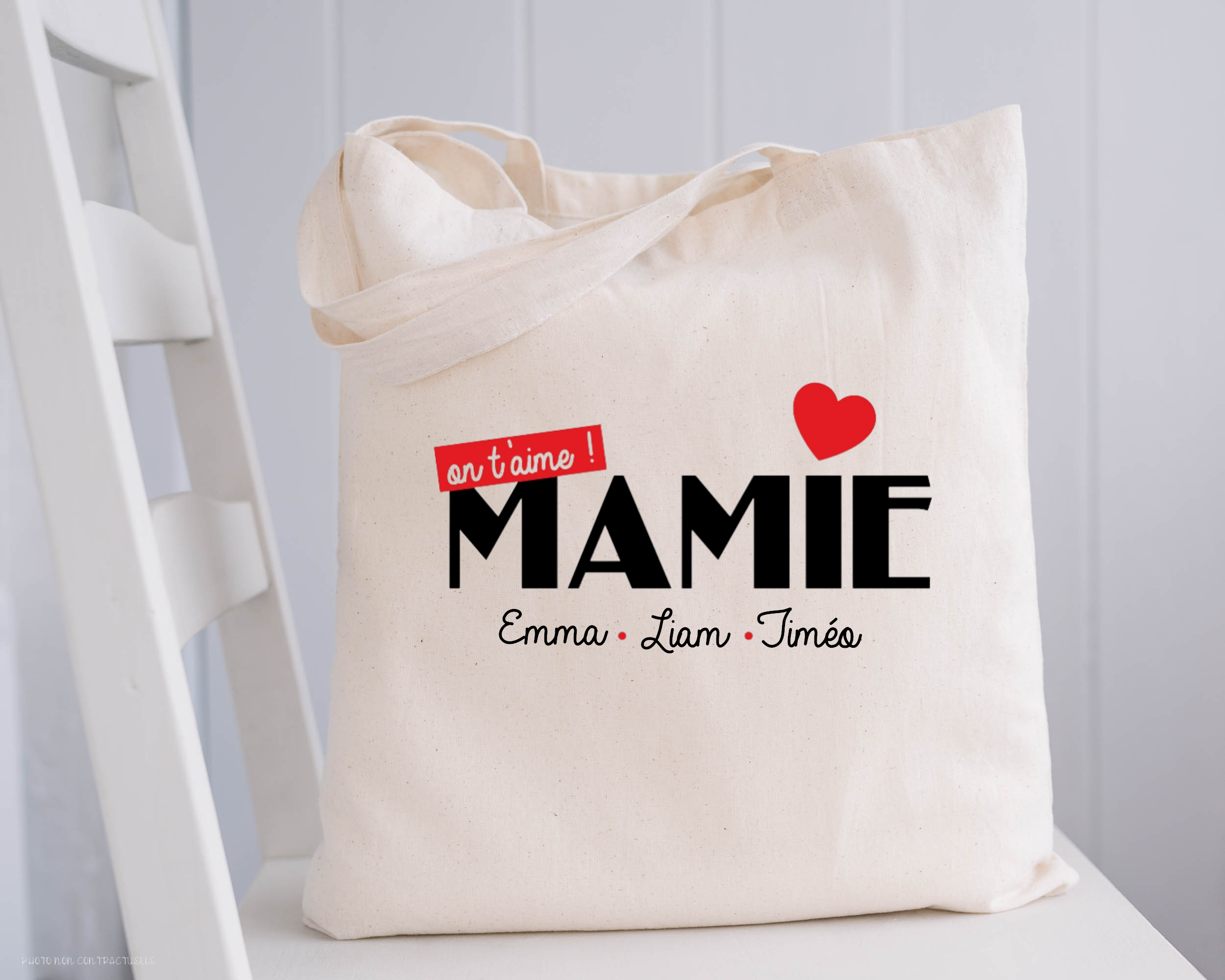 TOTE BAG ON T'AIME MAMIE + PRENOMS 2