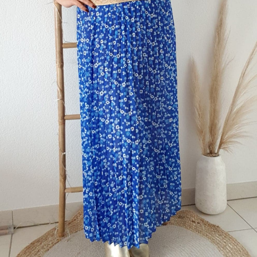 Jupe longue plissée imprimée-bleu-Roi
