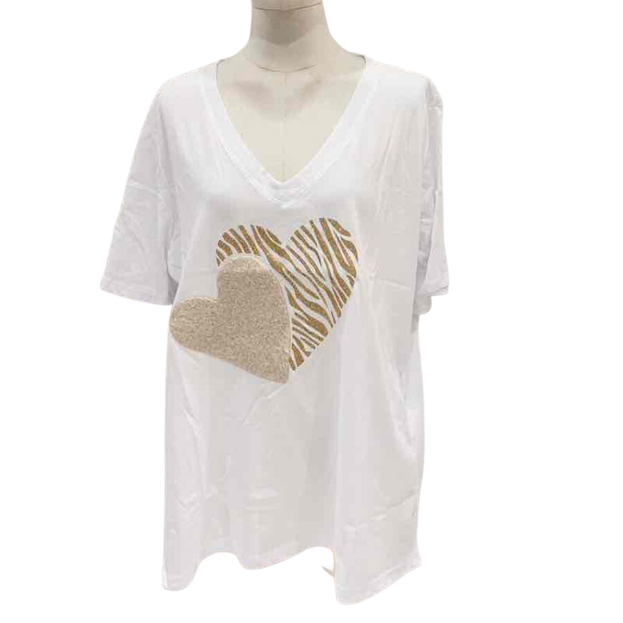 T-Shirt Femme Blanc avec Inscription Coeur - Votre Look Tendance Été