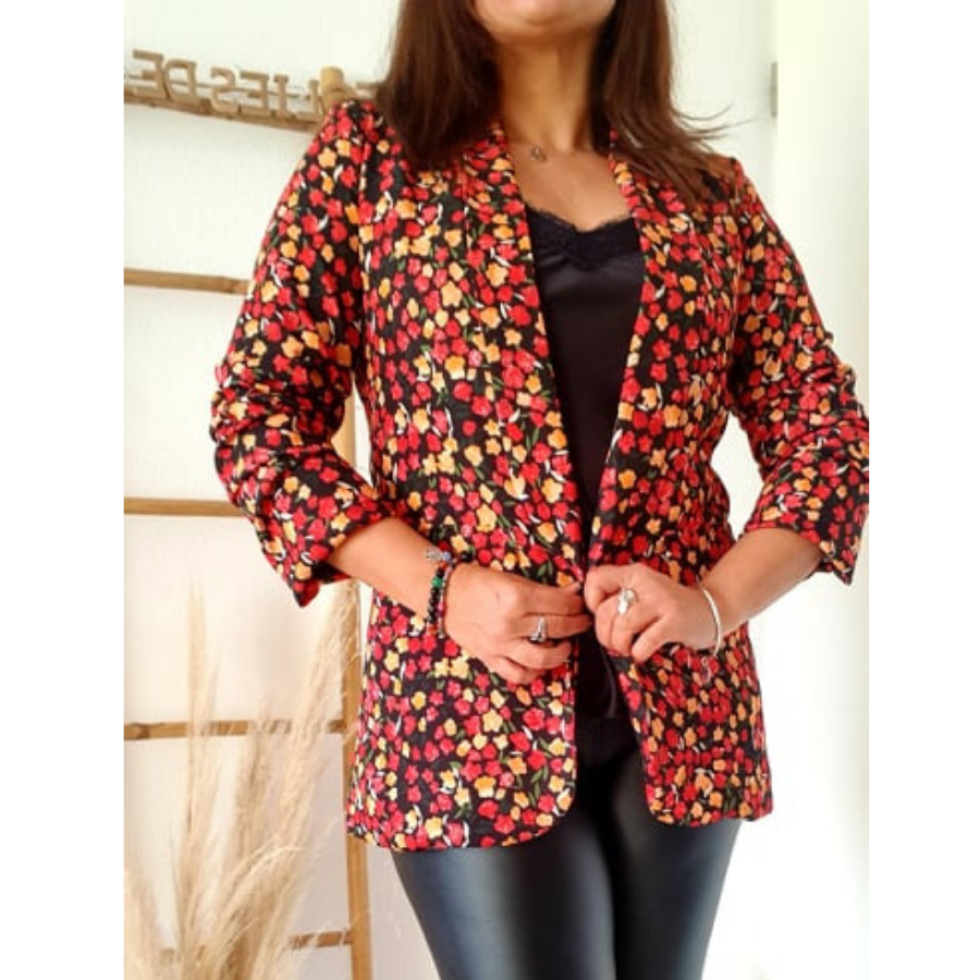 Veste Blazer fleurie-noire