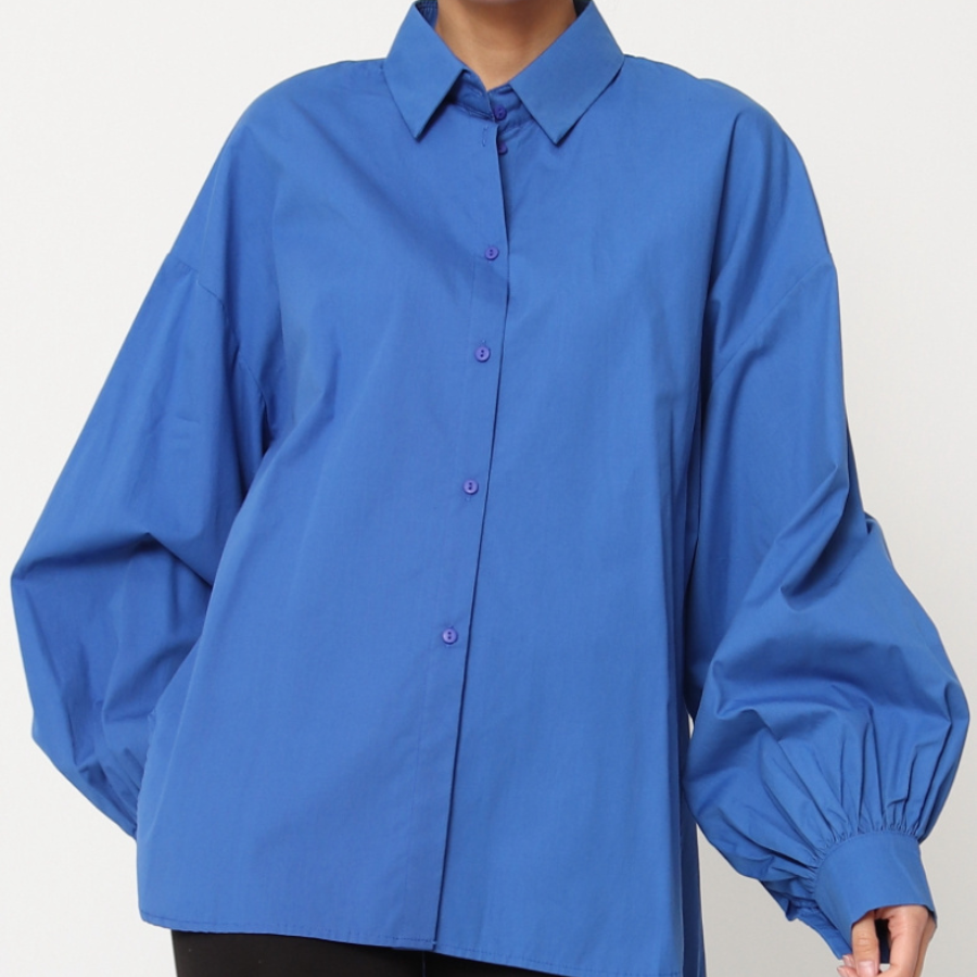 Chemise Asymétrique Manches Longues avec Boutons et Manches Bouffantes