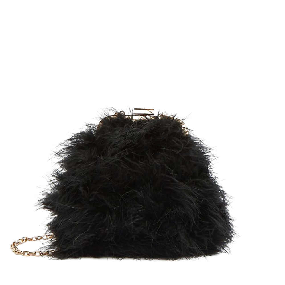 sac a bandouliere en fausse plume noire