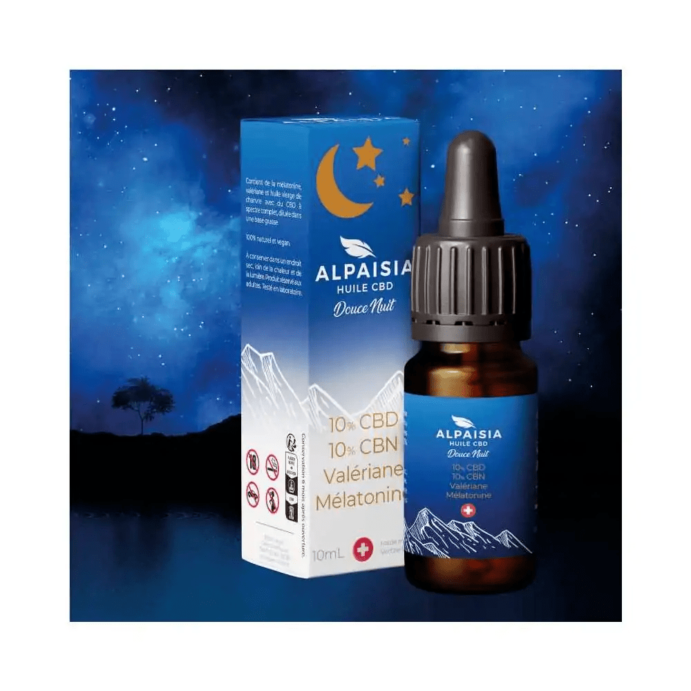 Huile CBD Douce Nuit CBD + CBN, Valériane et Mélatonine 10ml Alpaisia