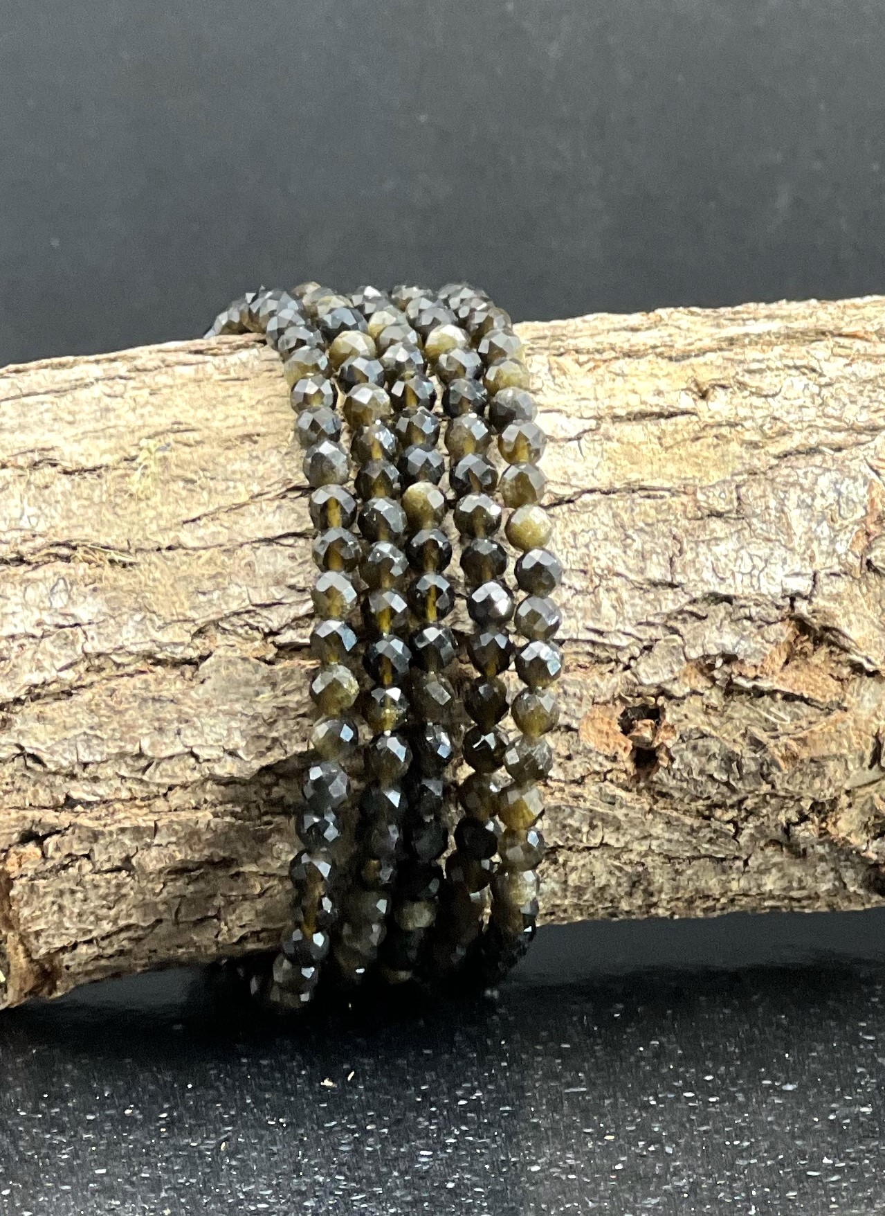 BRACELET OBSIDIENNE DOREE FACETTE 4MM LES PIERRES DE KYRIA (4)