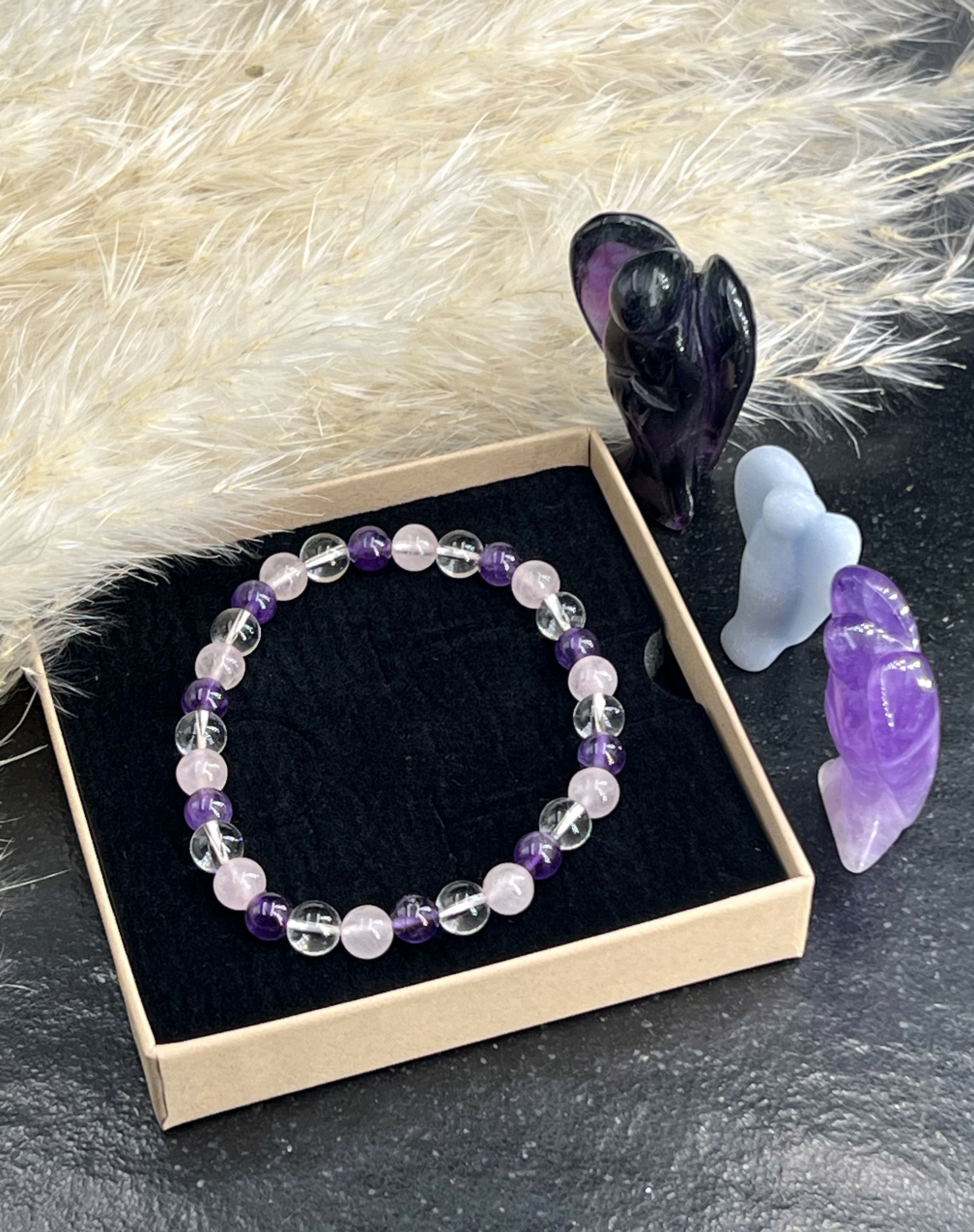 BRACELET ANTI STRESS AMETHYSTE QUARTZ ROSE CRISTAL DE ROCHE (1)