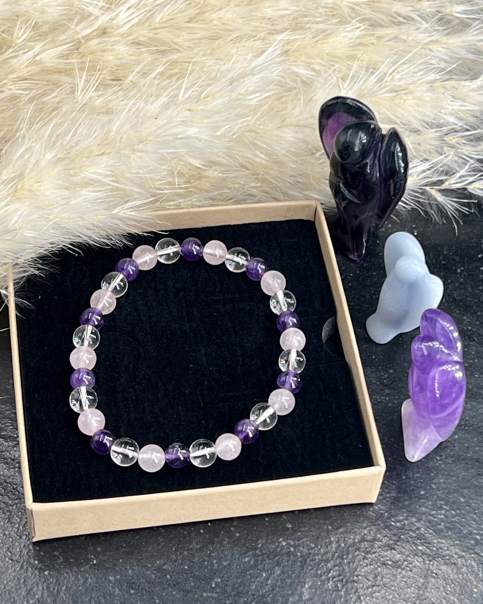 BRACELET ANTI STRESS AMETHYSTE QUARTZ ROSE CRISTAL DE ROCHE (2)