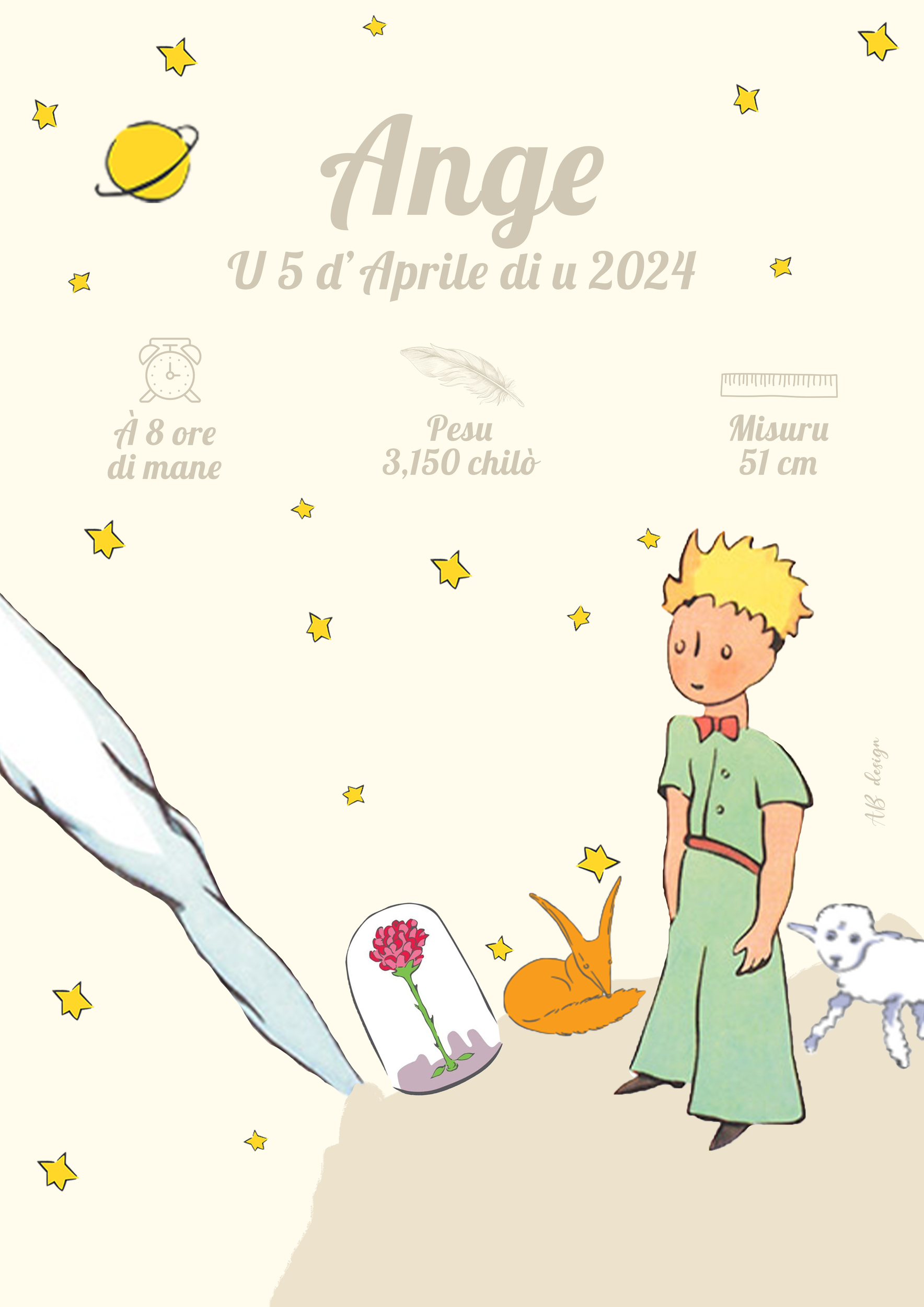 affiche naissance A4 le petit prince beige