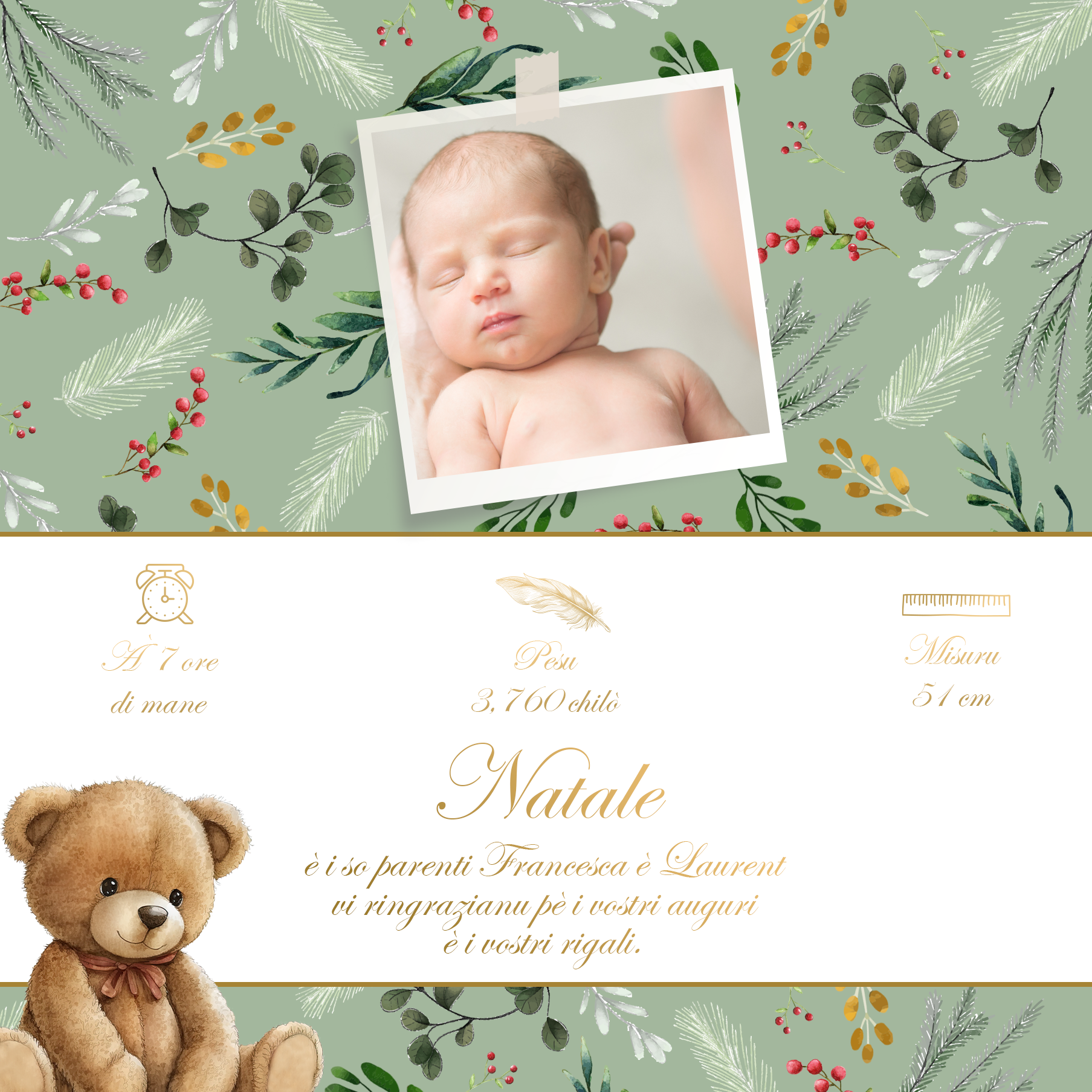 FP naissance couffin nounours + noel verso