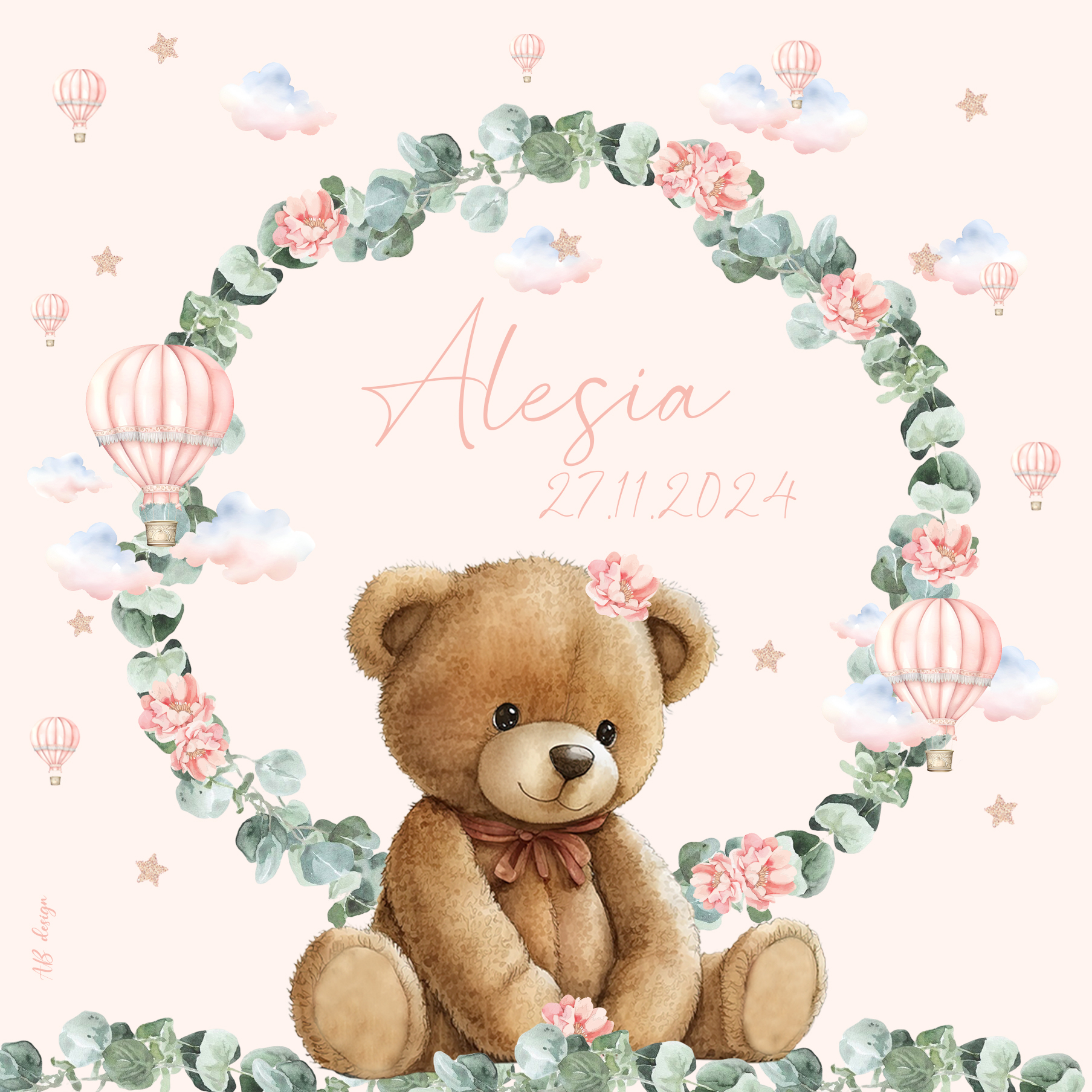 FP naissance nounours eucalyptus pivoines rose montgolfières recto
