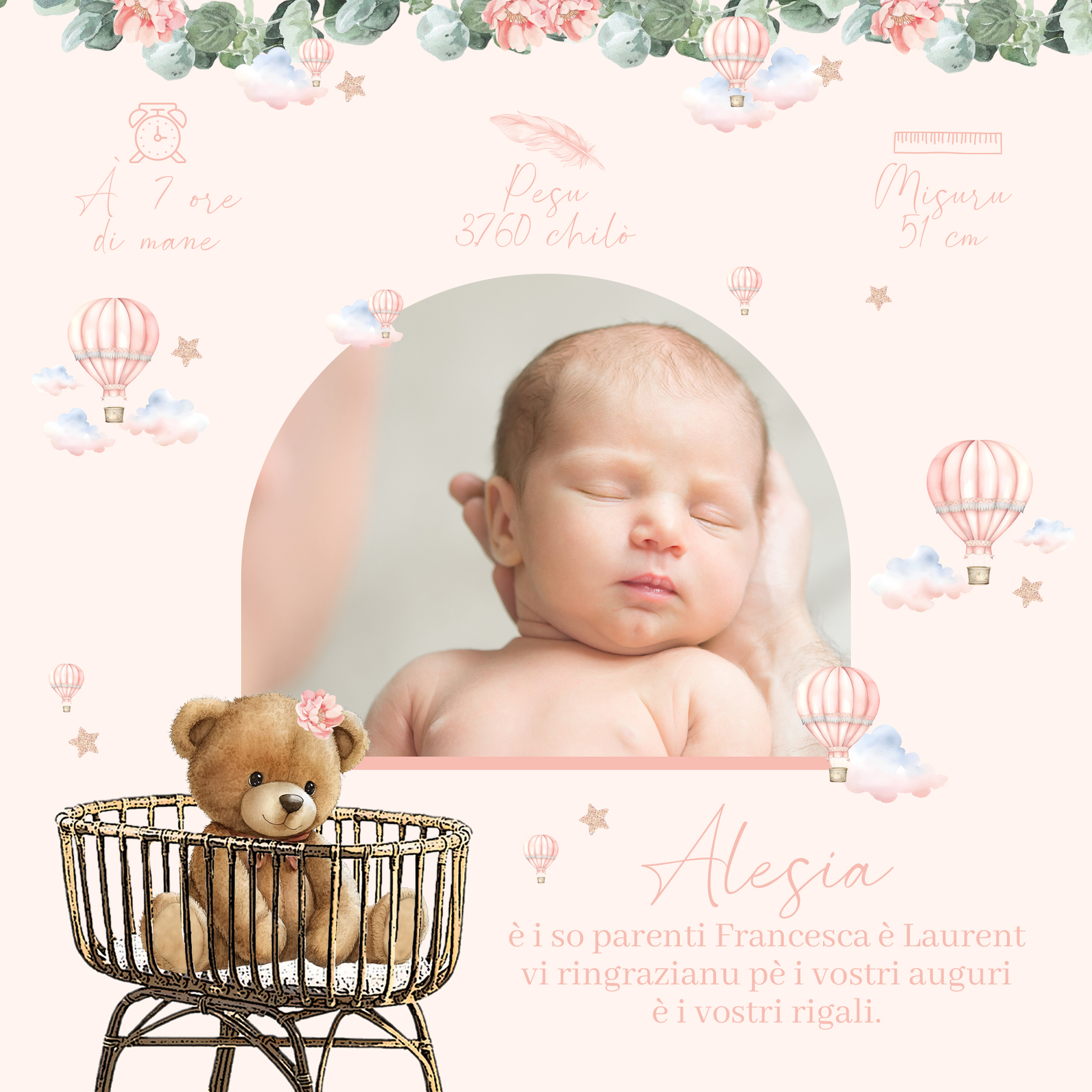 FP naissance nounours eucalyptus pivoines rose montgolfières verso