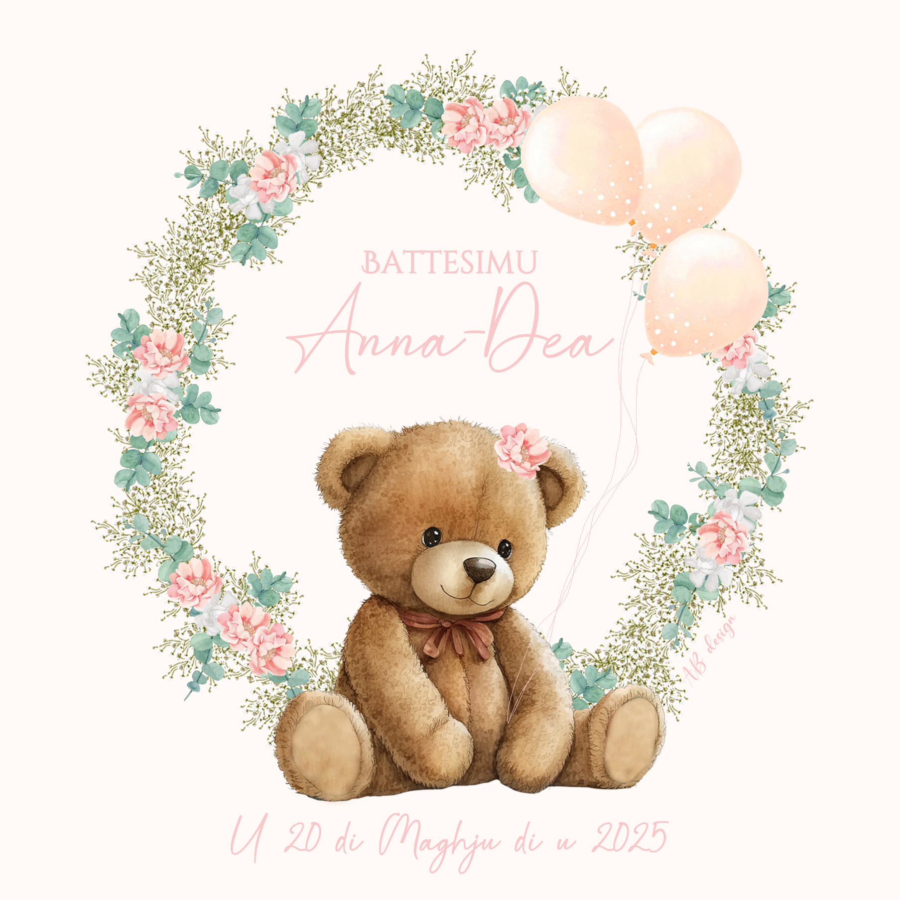 FP Baptême nounours + euca gypso pivoines roses recto