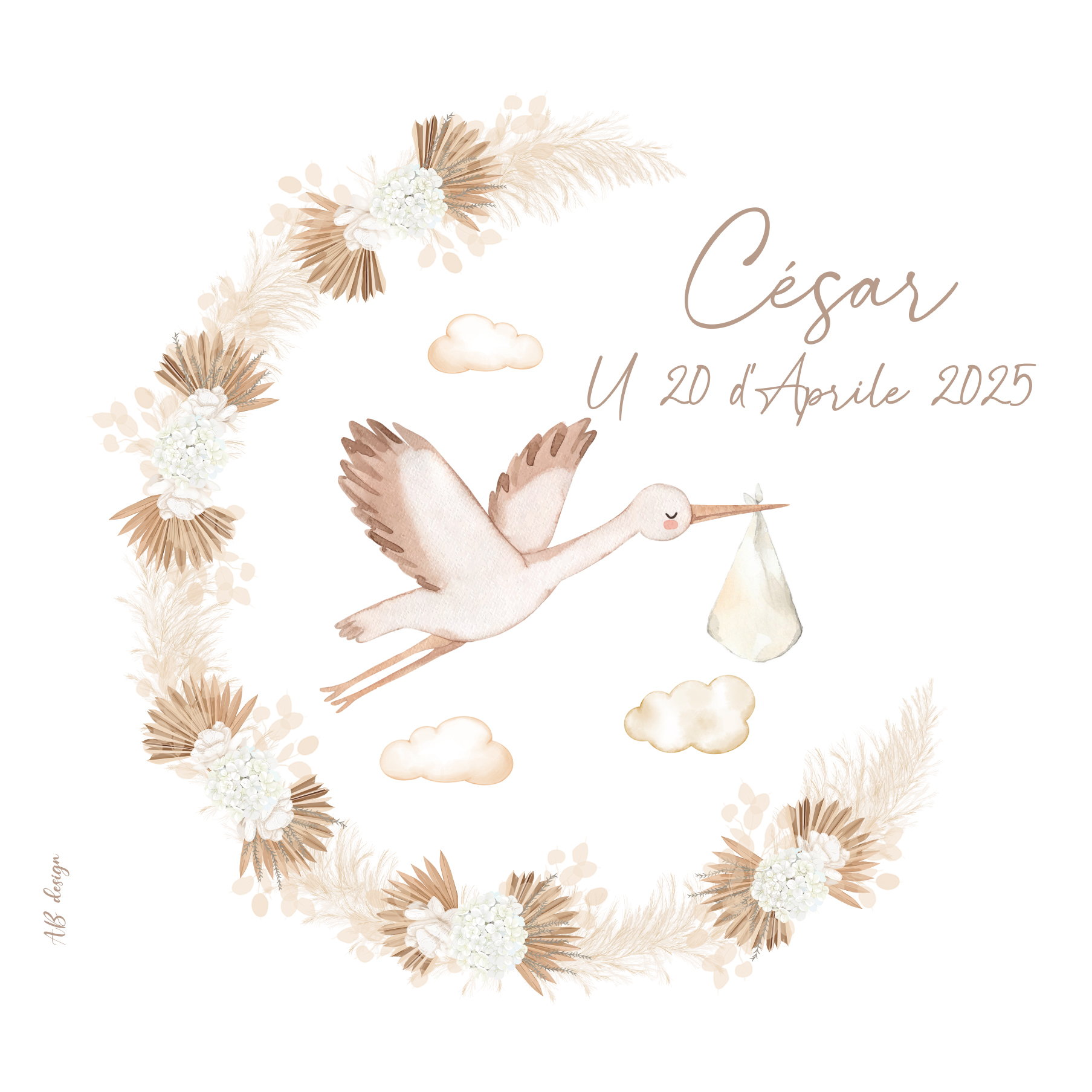 fp naissance cigogne couronne fleurs séchées recto