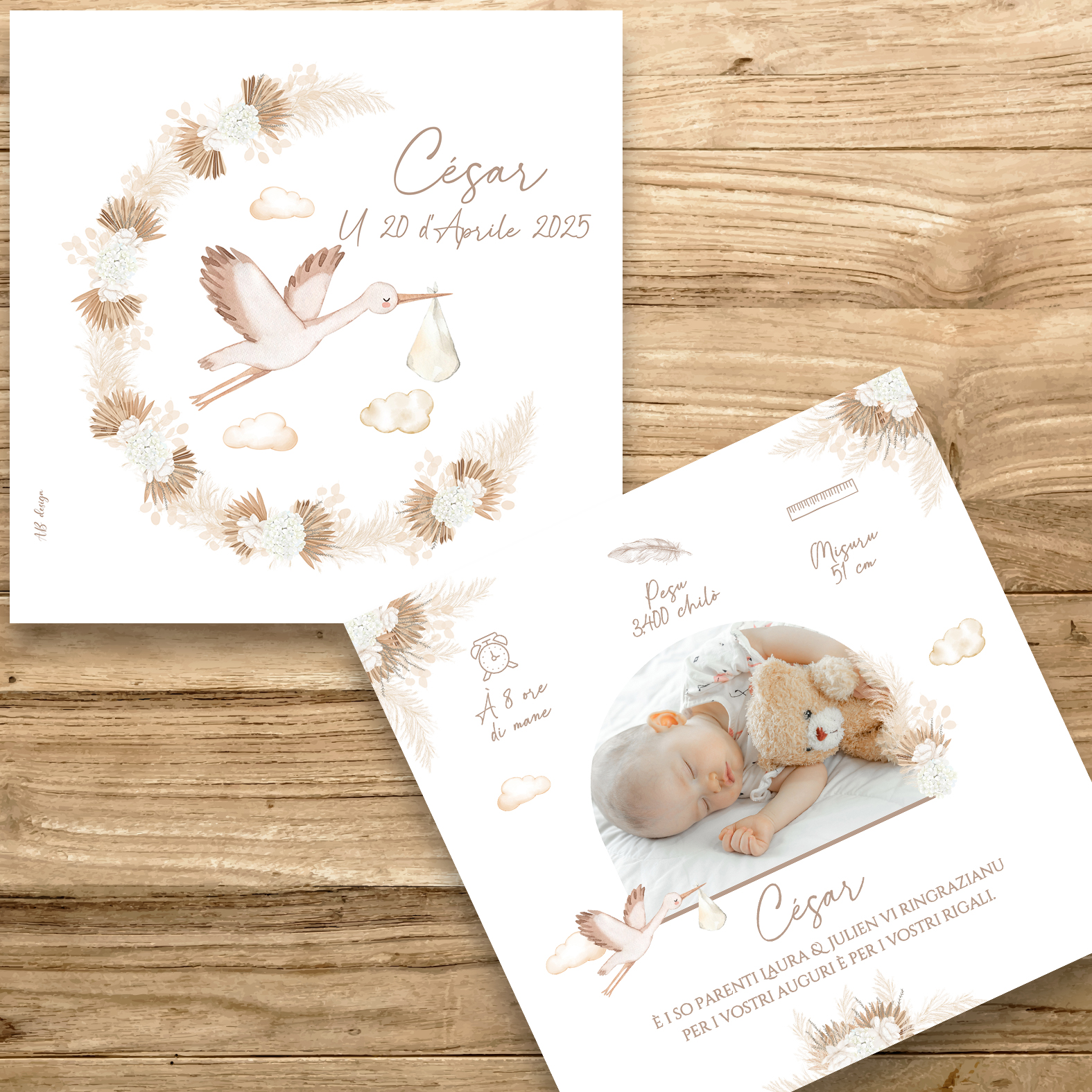 présentation FP naissance cigogne couronne fleurs séchées