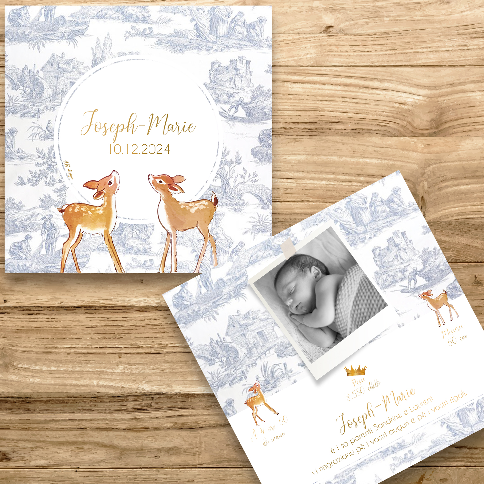 présentation FP naissance toile de jouy bleue + biches