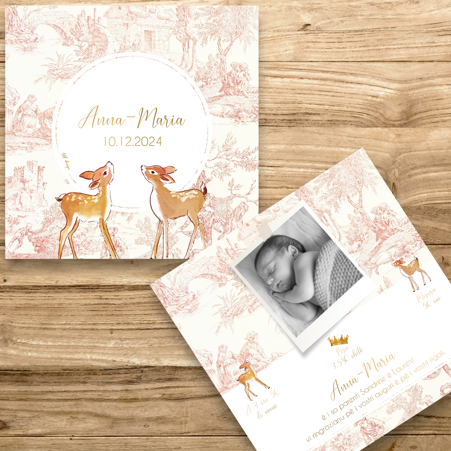 présentation FP naissance toile de jouy rouge + biches