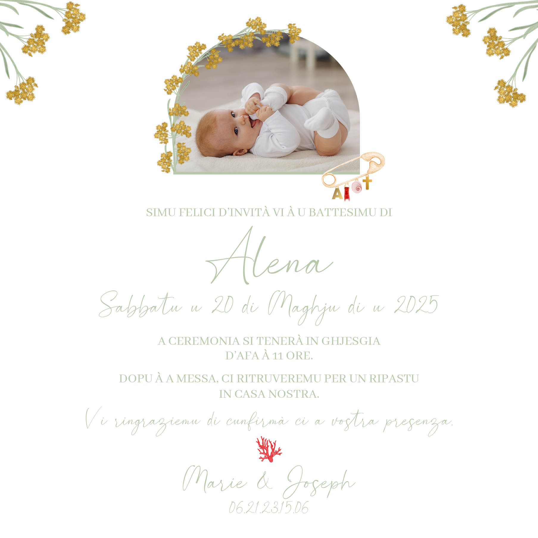 fp baptême couronne immortelle + épingle porte bonheur verso
