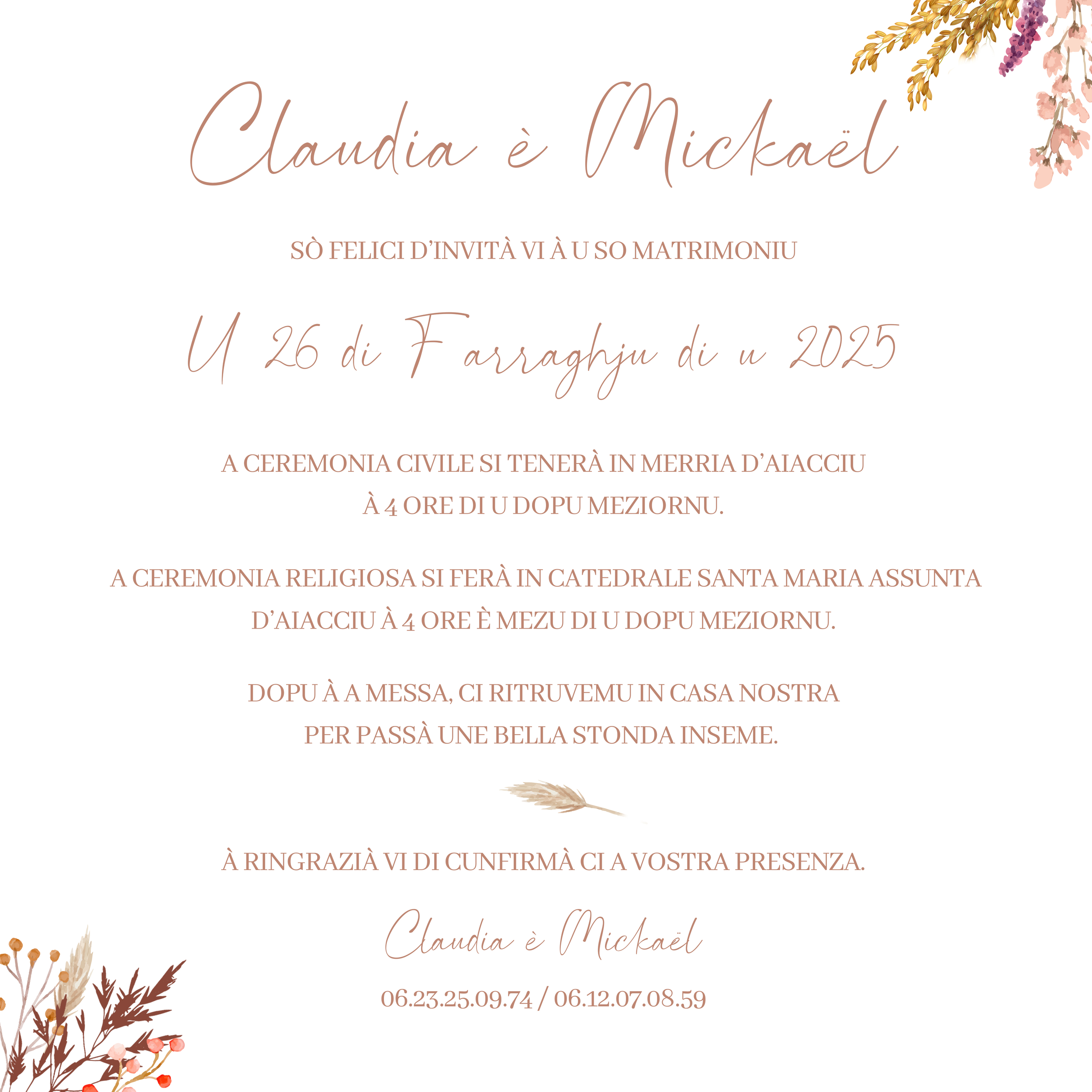 FP mariage fleurs séchées forme ronde verso