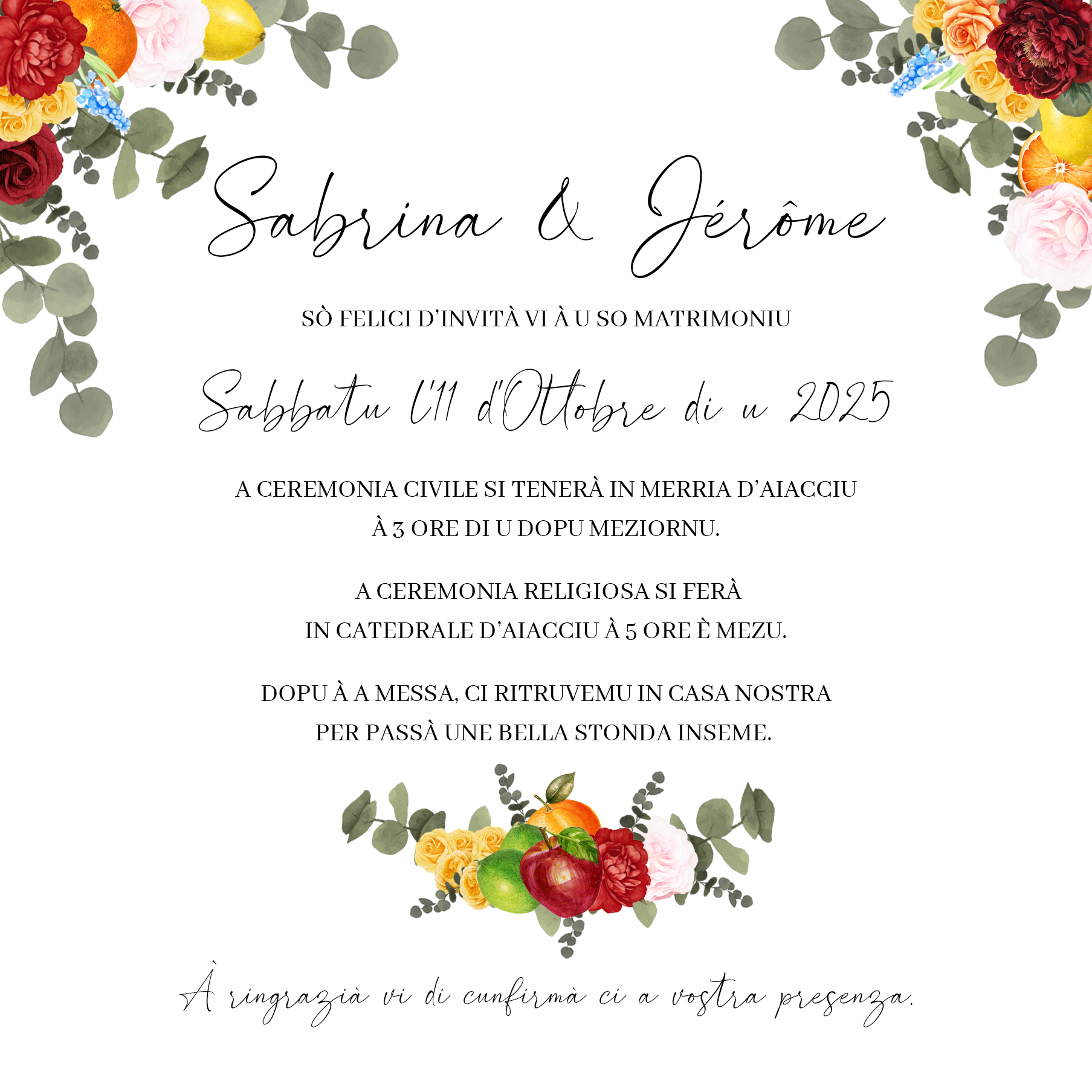 fp mariage demi couronne fleurs fruits rouge jaune orange verso