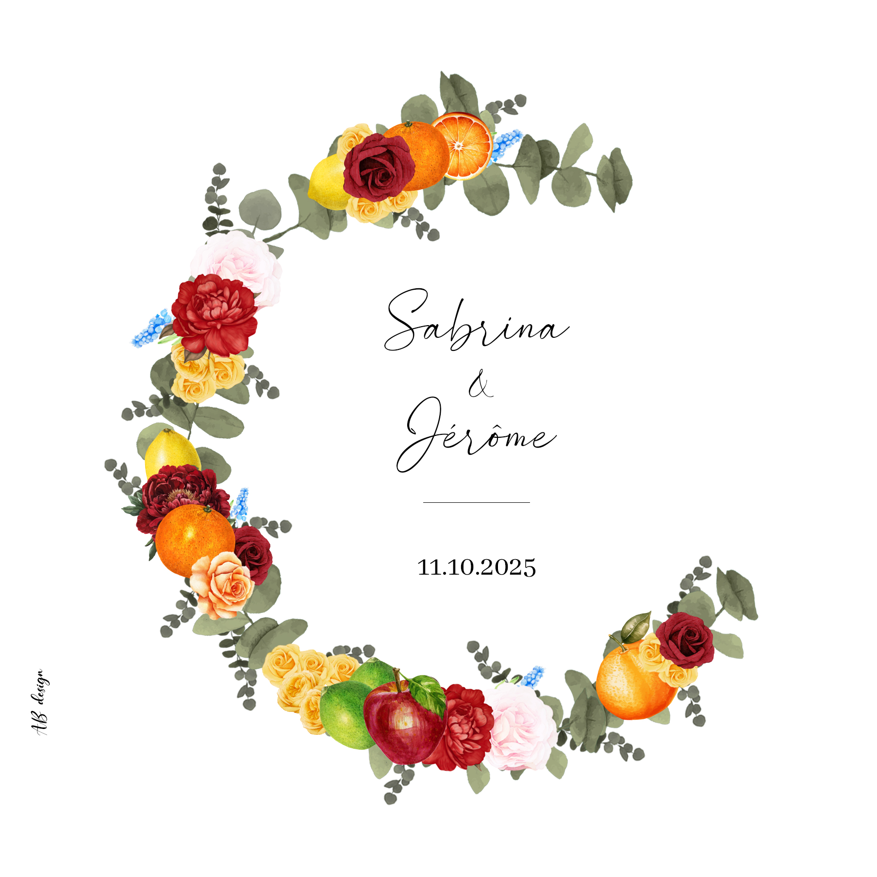 fp mariage demi couronne fleurs fruits rouge jaune orange recto