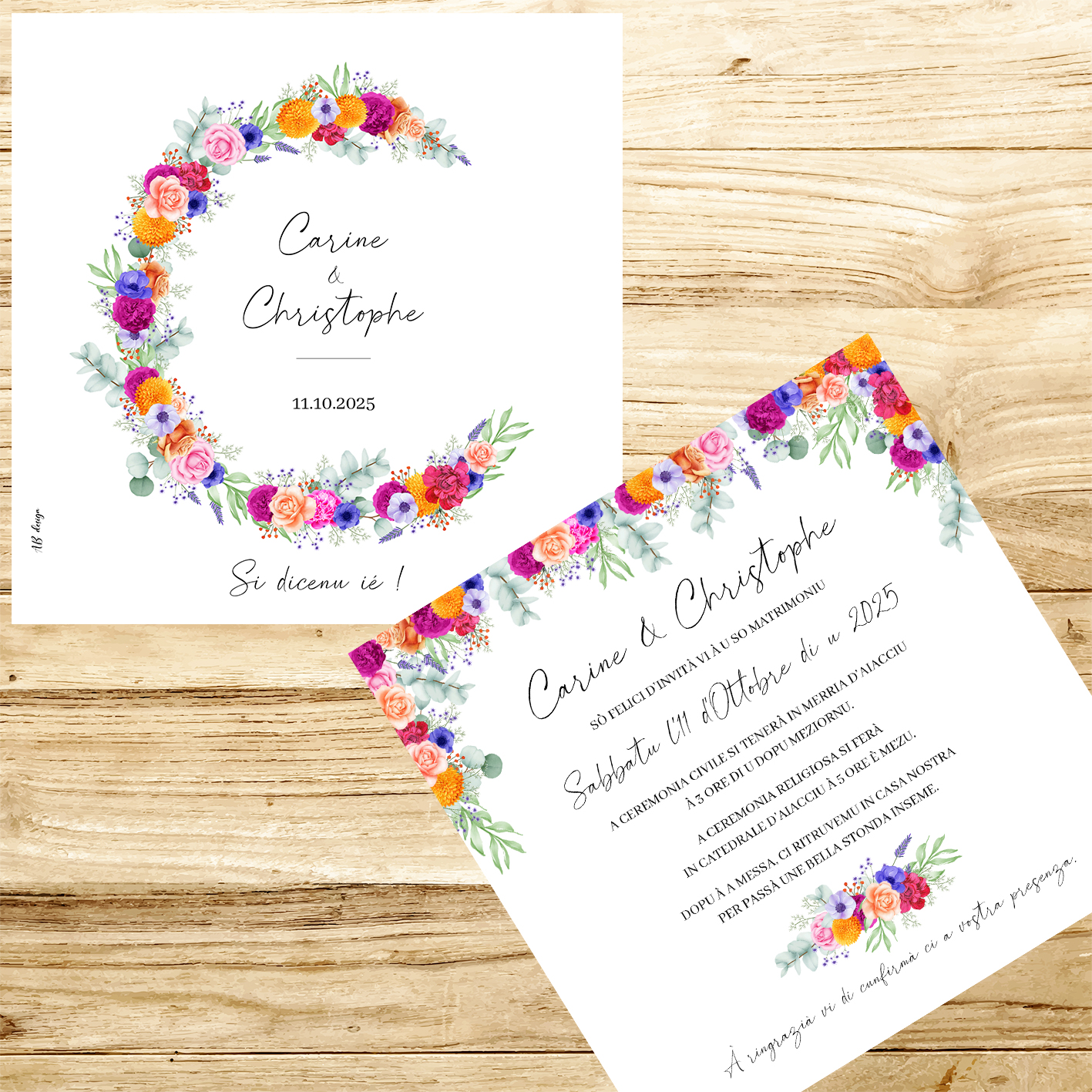 présentation fp mariage demi couronne fleurs colorées