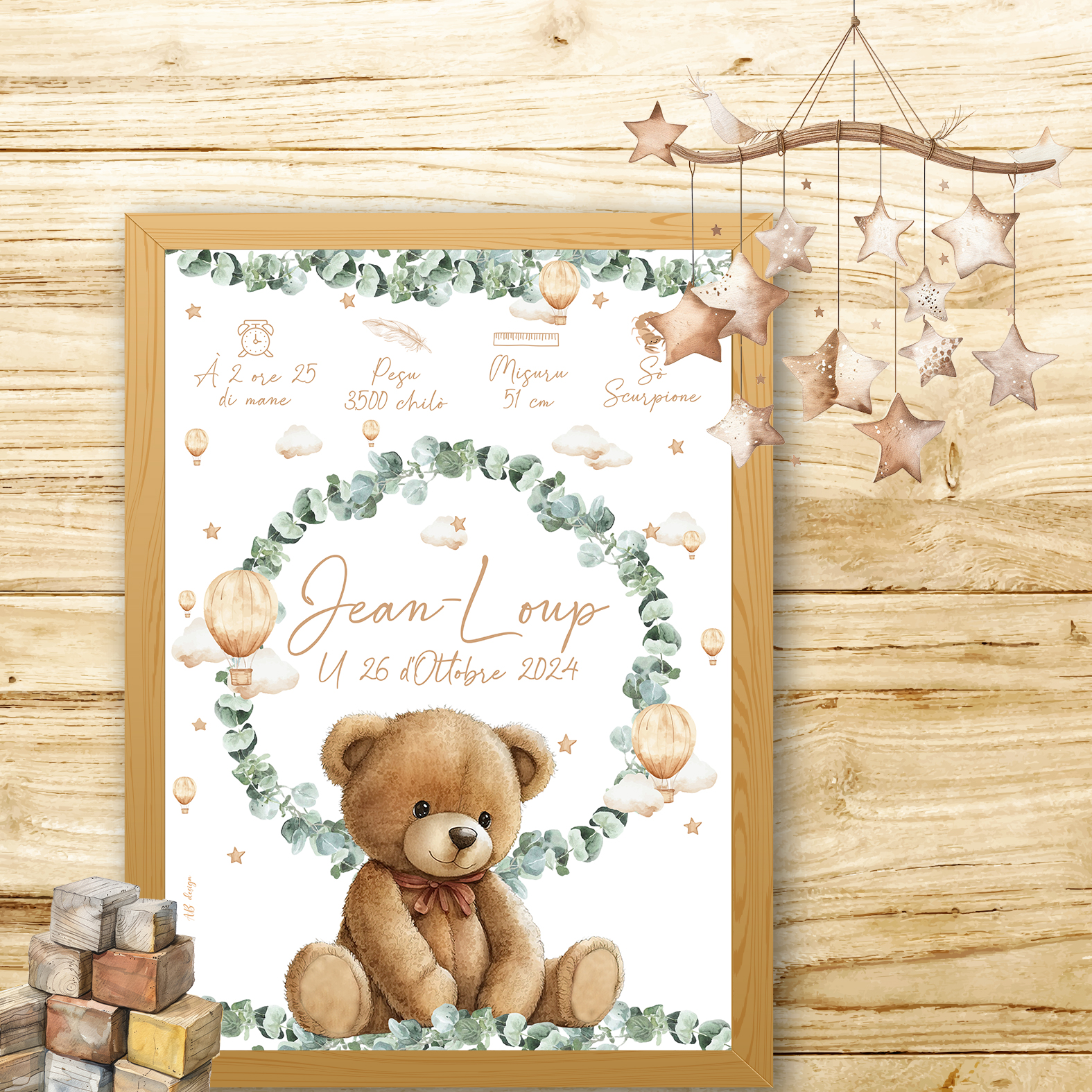 présentation affiche naissance nounours montgolfière euca