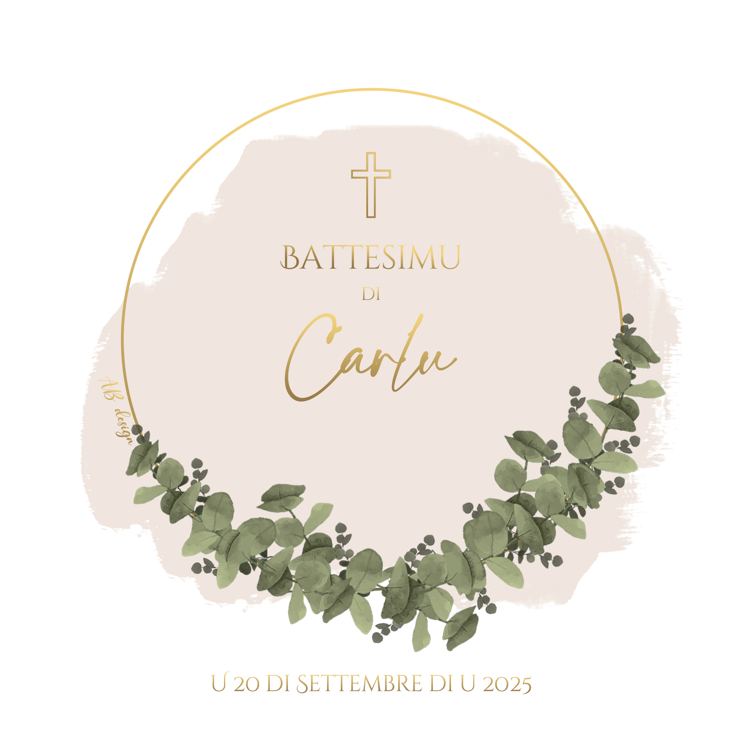 FP bapteme couronne eucalyptus kaki fond beige croix recto