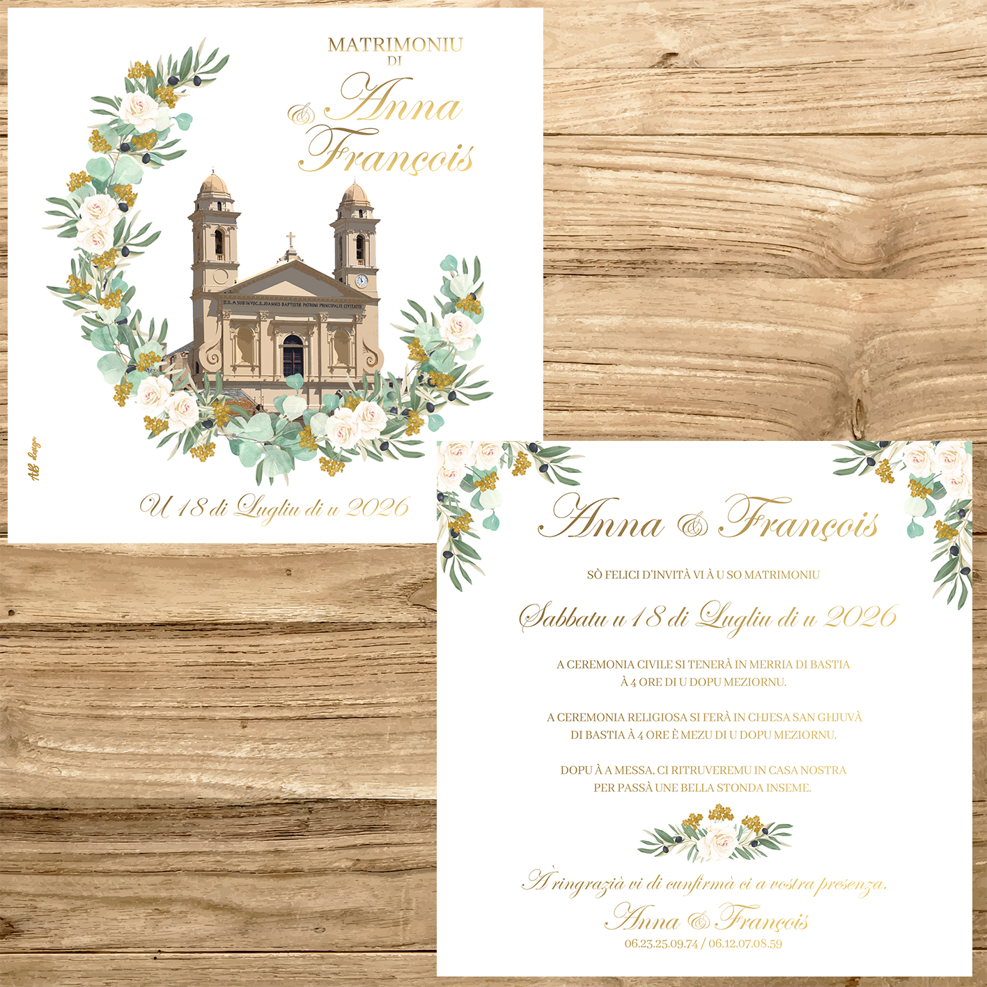 présentation FP mariage eglise saint jean baptiste couronne olivier immortelle euca rose blanche